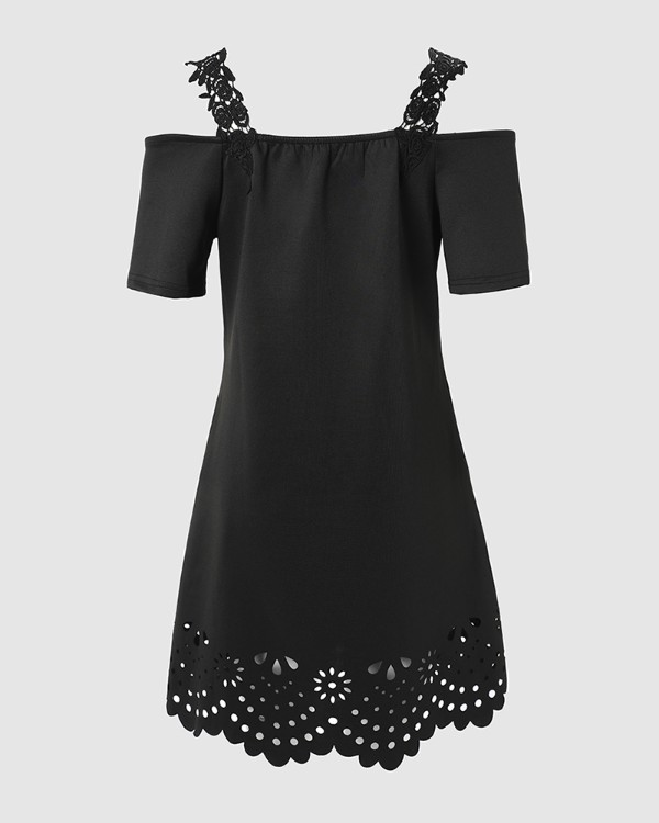Contrast Lace Cold Shoulder Casual Dress