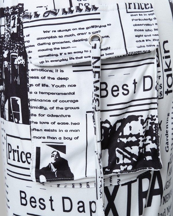 Newspaper Print Drawstring Ruched Skirt