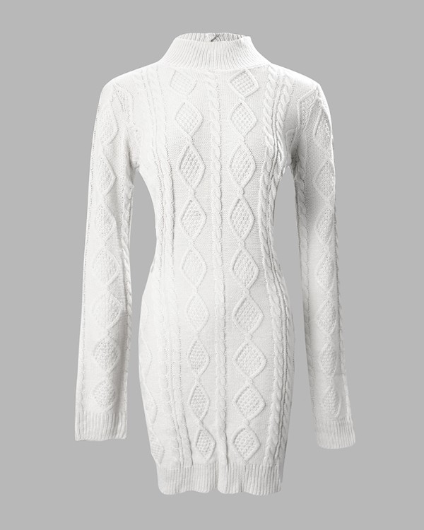 Backless Mock Neck Braided Bodycon Sweater Dress