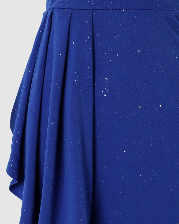 Glitter Off Shoulder Draped Detail Slit Party Dress