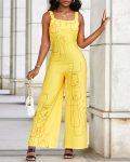 Figure Print Thick Strap Wide Leg Jumpsuit
