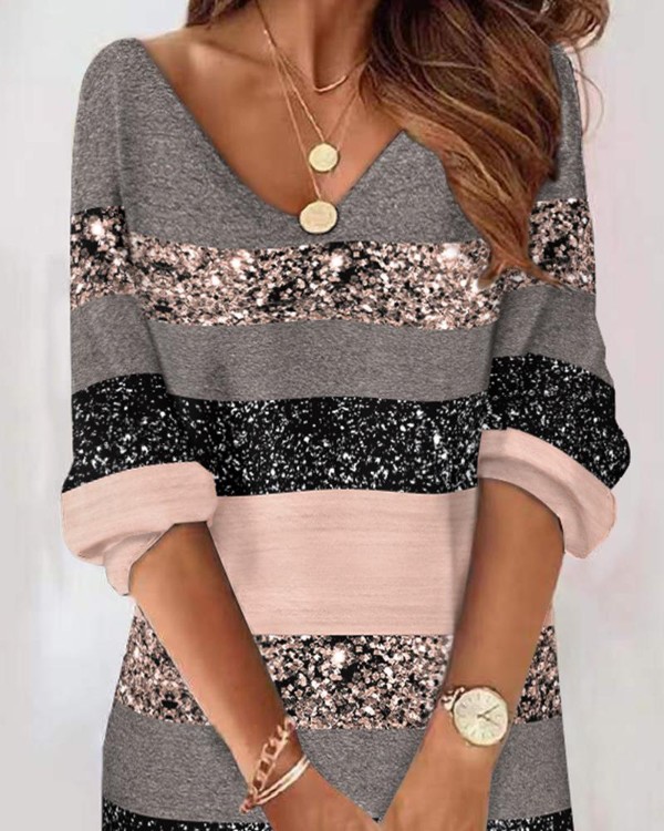 Colorblock Striped Print Casual Dress