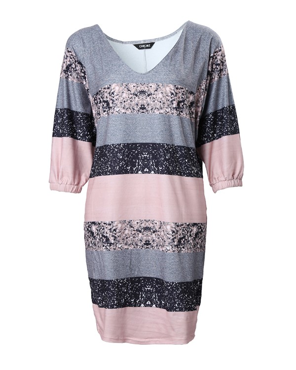 Colorblock Striped Print Casual Dress