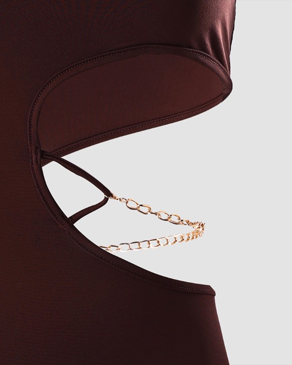 Chain Decor Cutout Sleeveless Bodycon Dress