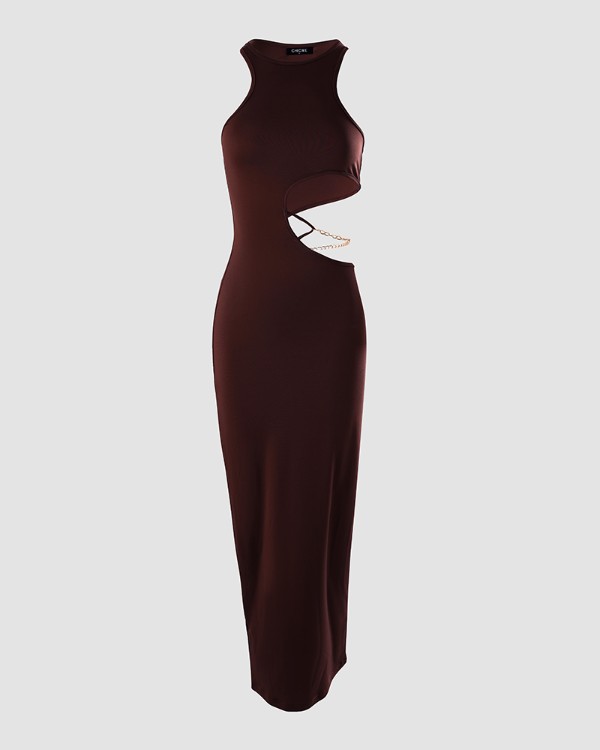 Chain Decor Cutout Sleeveless Bodycon Dress