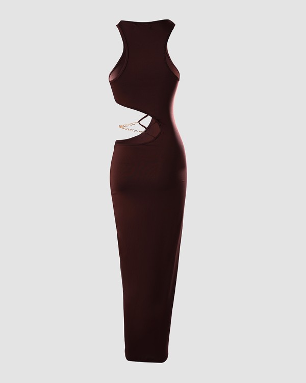 Chain Decor Cutout Sleeveless Bodycon Dress
