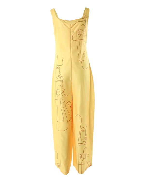 Figure Print Thick Strap Wide Leg Jumpsuit