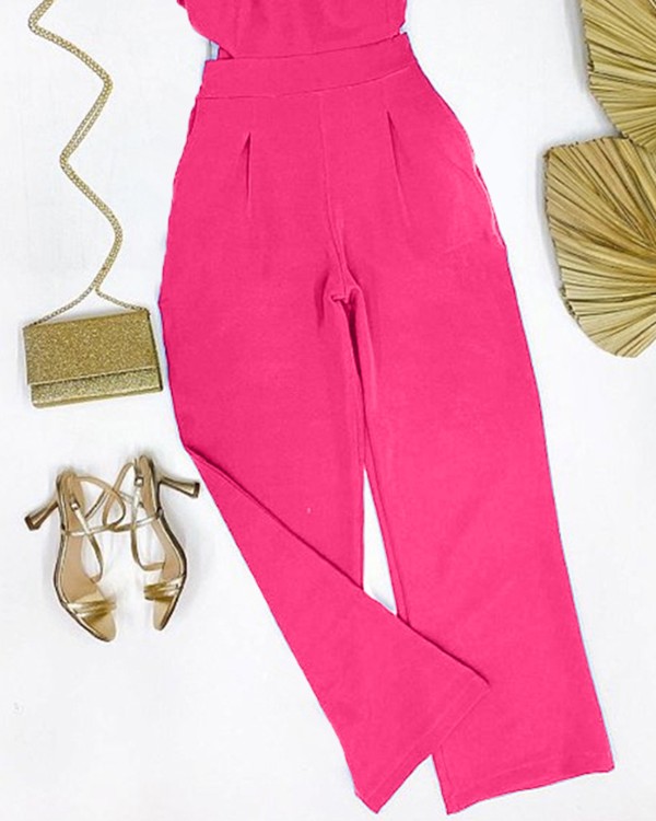 Chain Strap Ruched Wide Leg Jumpsuit