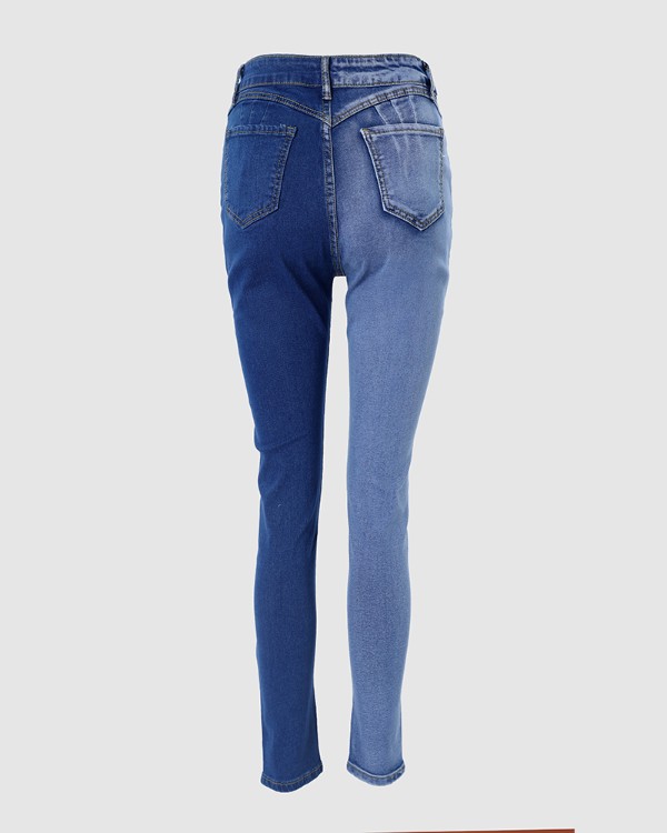Colorblock Button Fly Skinny Jeans
