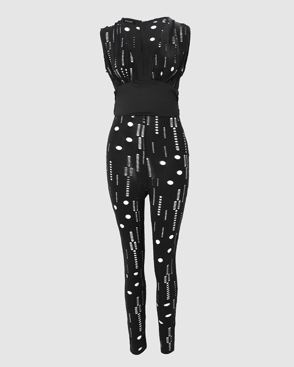 Deep V-Neck Hollow Out Sleeveless Skinny Jumpsuit