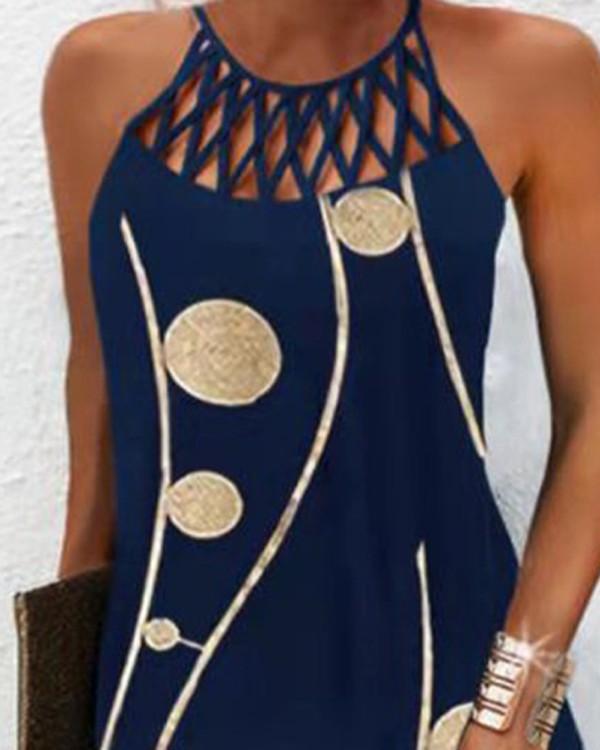 Allover Print Halter Hollow Out Casual Dress