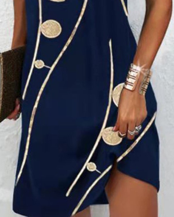 Allover Print Halter Hollow Out Casual Dress
