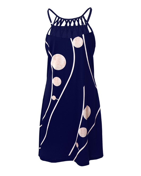 Allover Print Halter Hollow Out Casual Dress