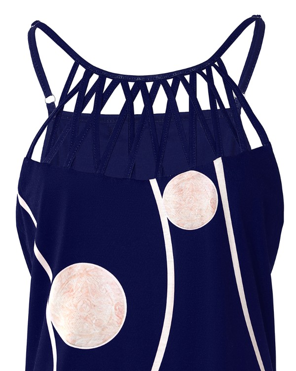 Allover Print Halter Hollow Out Casual Dress