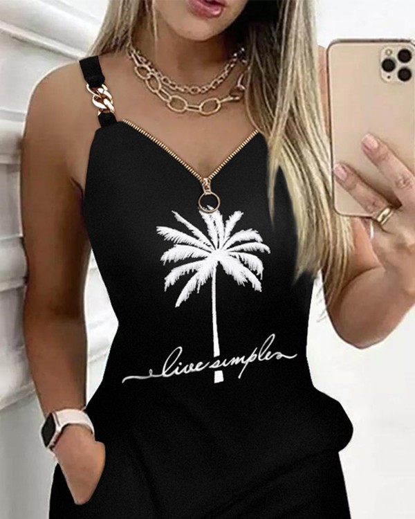 Coconut Tree Print Chain Decor Casual Dress