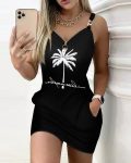 Coconut Tree Print Chain Decor Casual Dress